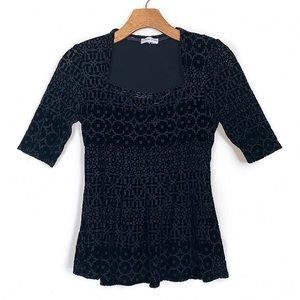 Meadow Rue | Crushed Velvet Peplum Top Size Small